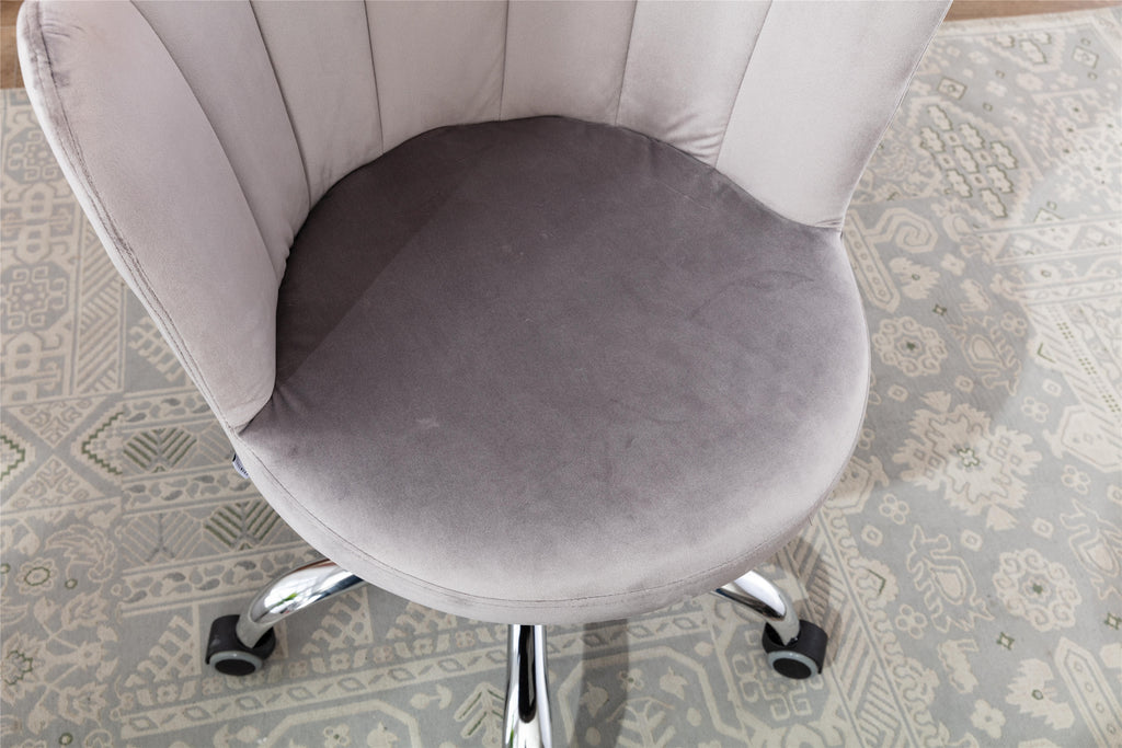 Leoglint COOLMORE Velvet Home Office Chair with silver Base, Modern Cute Shell Back Upholstered Desk Chair for Vanity, Adjustable Swivel Task Chair for Office(Gray Velvet)