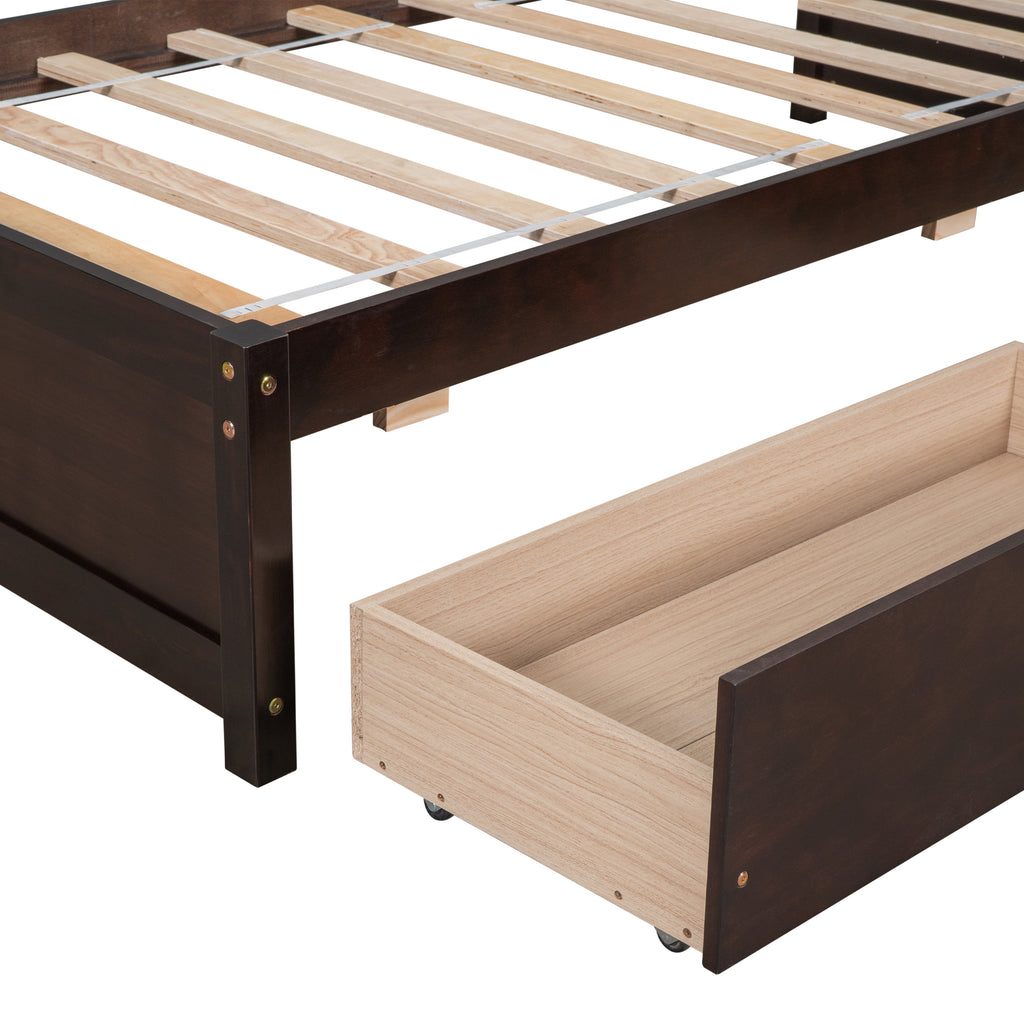 Twin Bed Frame with 2 Drawers, Solid Wood, No Box Spring Needed ,Espresso(Old SKU:W50441670)