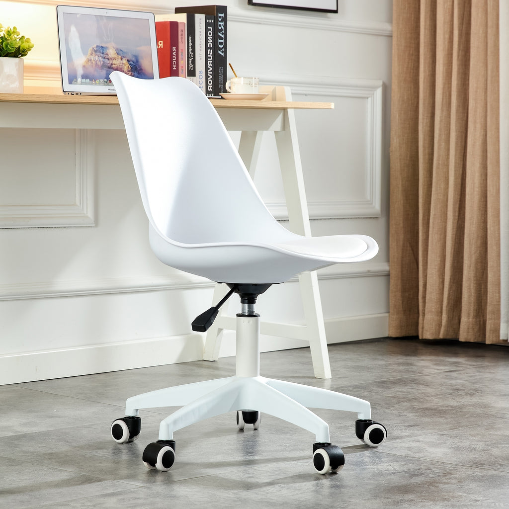 Leoglint Modern Home Office Chairs, Adjustable 360 °Swivel  Chair Engineering  Plastic Armless Swivel Computer  Chair With Wheels for Living Room, Bed Room Office Hotel Dining Room and White.