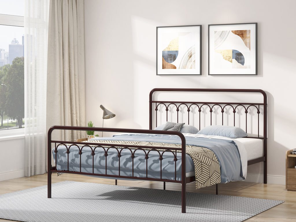 Tara Metal Bed Frame Queen, Antique Brown