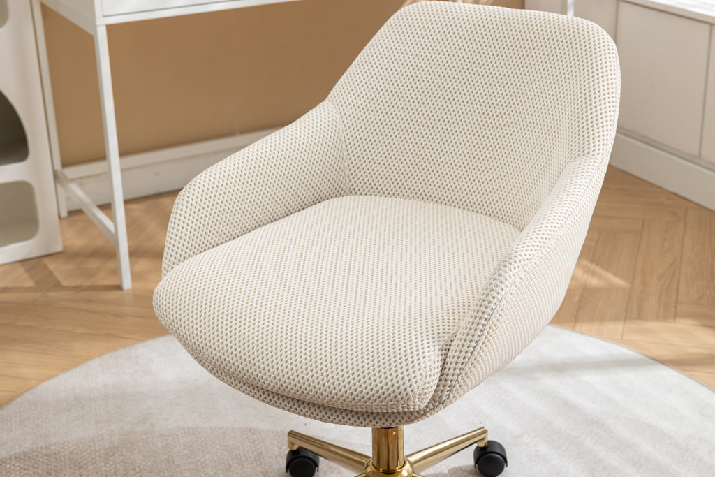 Leoglint 046-Mesh Fabric Home Office Chair 360°Swivel Adjustable Height With Gold Metal Base,Beige