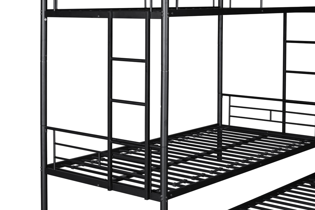 Metal Twin over Twin Bunk Bed Frame with Trundle/Can Be Separated into 2 Twin Beds/ Heavy-duty Sturdy Metal/ Noise Reduced/ Safety Guardrail/ Trundle for Flexible Space/ Bunk Bed for Three/ CPC Certified