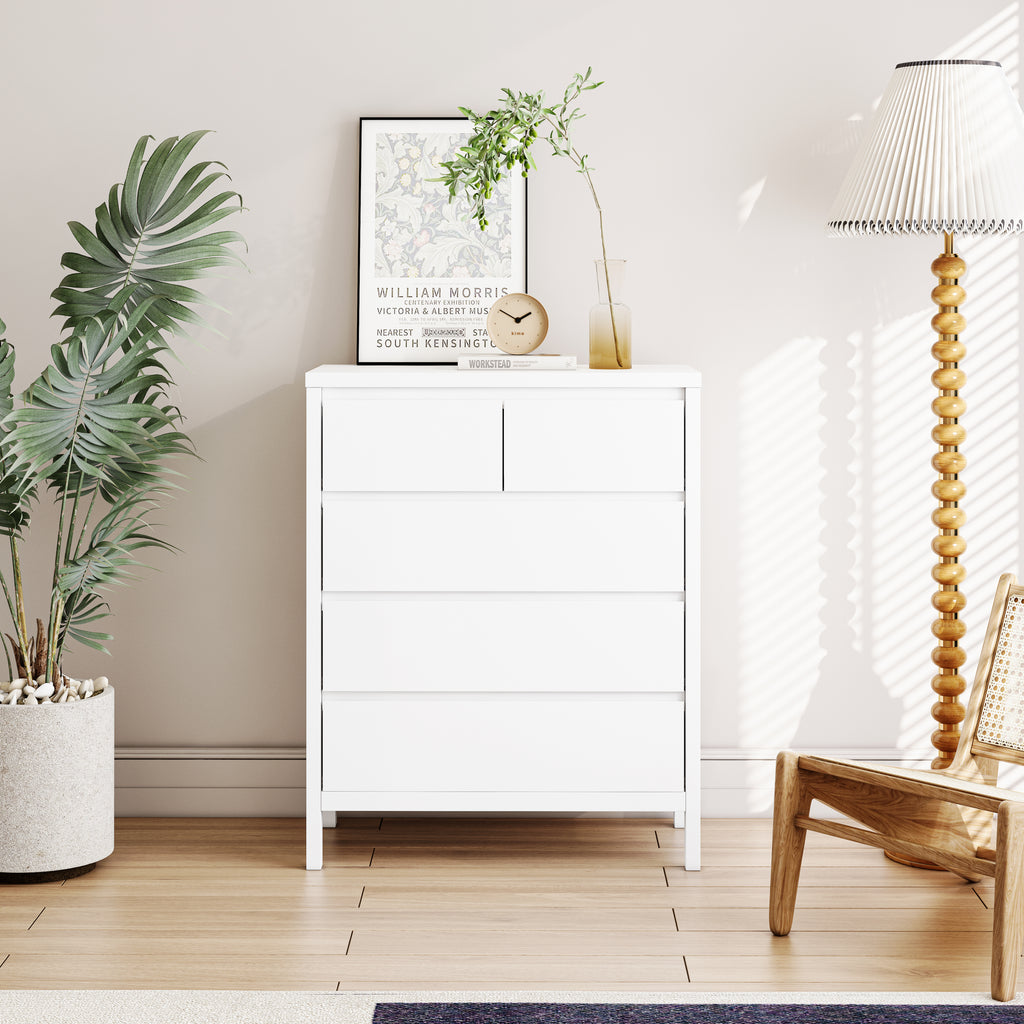 Leoglint Sideboard 31.61"4-Tier 5-Drawer MDF Storage Cabinet,for Bedroom,Living Room,Dining Room,Hallways,White