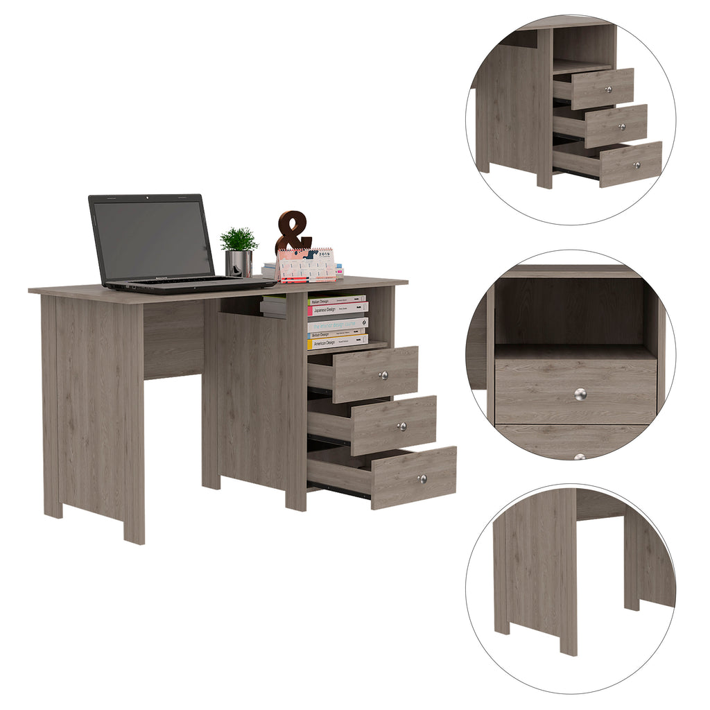 Leoglint Bianco Writing Computer Desk, Three Drawers, One Shelf