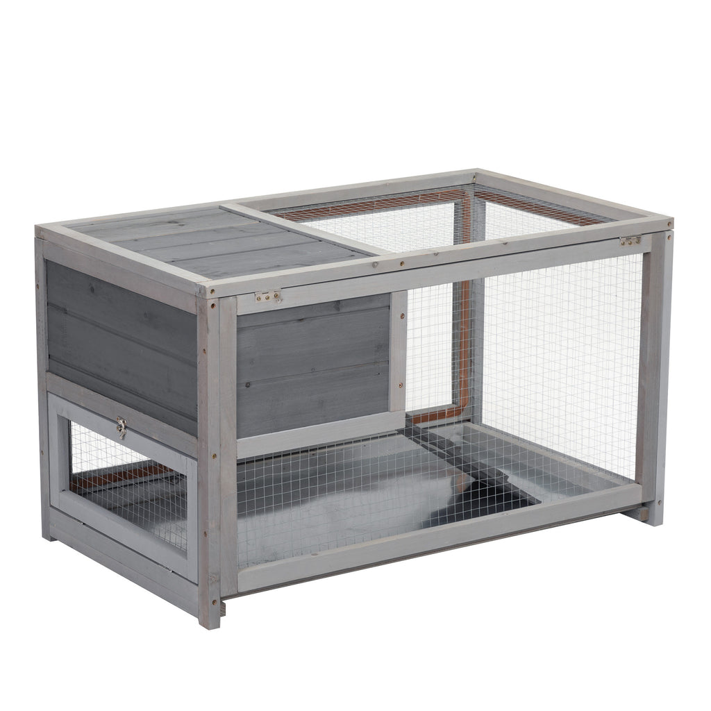 Leoglint 2-story Wooden Rabbit Cage, Bunny Hutch with Ladder, Openable Roof and Removable Tray, Gray