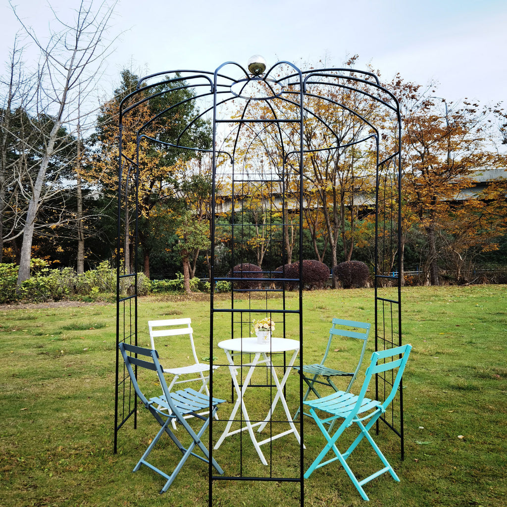 Leoglint Metal Garden Trellis Iron Garden Arbors Gazebo Dia81.3'' x 114.2'' High Birdcage Shape Pergola Pavilion for Wedding CeremonyOutdoor Black