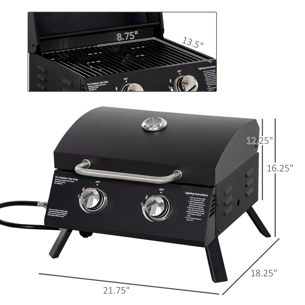 Leoglint 2 Burner Propane Gas Grill Outdoor Portable Tabletop BBQ with Foldable Legs, Lid, Thermometer for Camping, Picnic, Backyard, Black