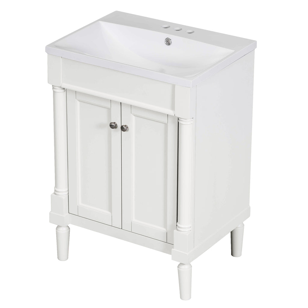 Leoglint 24'' Bathroom Vanity with Top Sink, 2-Tier Modern Bathroom Storage Cabinet, Single Sink Bathroom Vanity, Large Storage Shelves