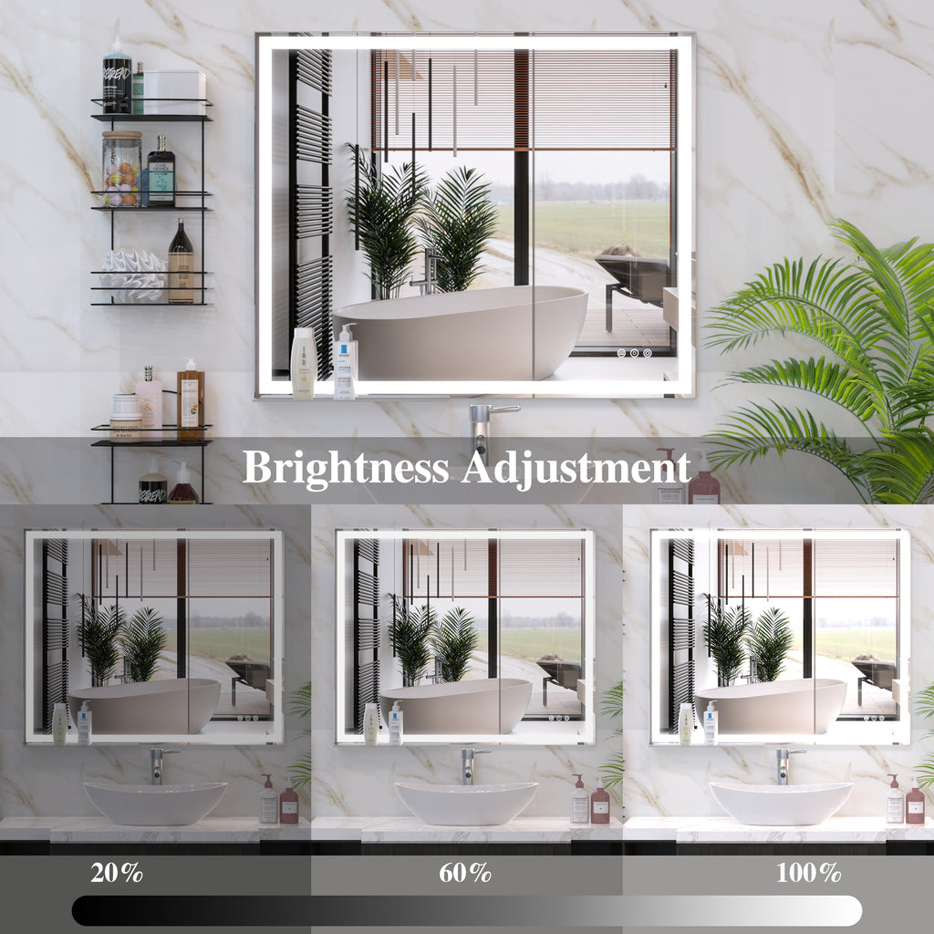 Leoglint 30x36 inch LED Bathroom Vanity Mirror Wall Mounted Adjustable White/Warm/Natural Lights Anti-Fog Touch Switch with Memory Modern Smart Large Bathroom Mirrors