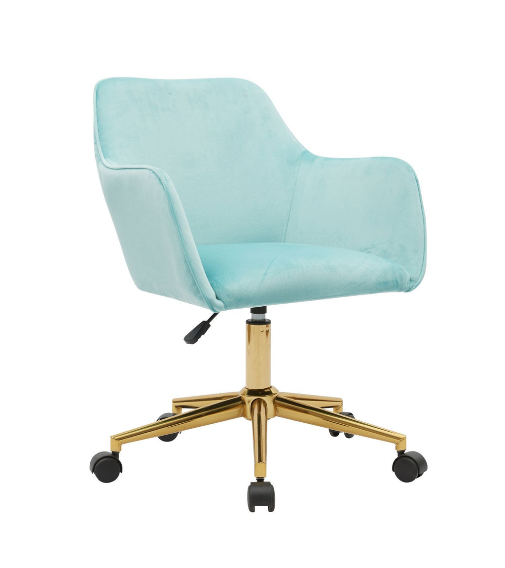 Leoglint Modern Velvet Fabric Material Adjustable Height 360 revolving Home Office Chair with Gold Metal Legs and Universal Wheels for Indoor,Aqua Light Blue