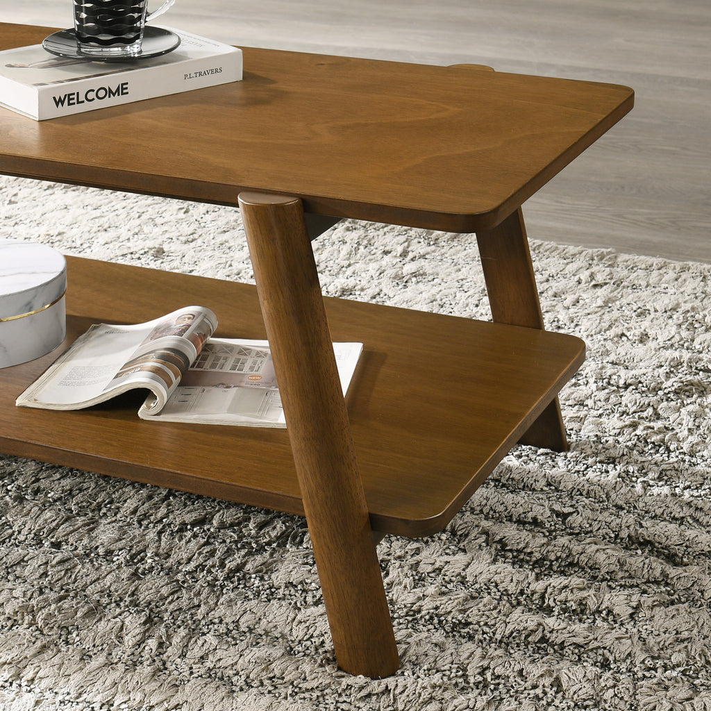 Leoglint Metz Mid-Century Modern Wood Shelf Coffee Table, Walnut Finish