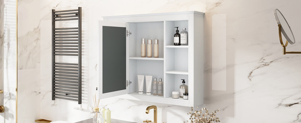 Leoglint 35'' x 27.5'' Medicine Cabinet, Wall Mounted Bathroom Storage Cabinet, Modern Bathroom Wall Cabinet with Mirror, Mirror Cabinet with 6 Open Shelves (Not Include Bathroom Vanity )