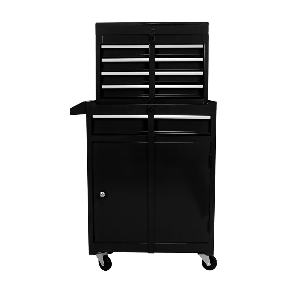 Leoglint Detachable 5 Drawer Tool Chest with Bottom Cabinet and One Adjustable Shelf--Black