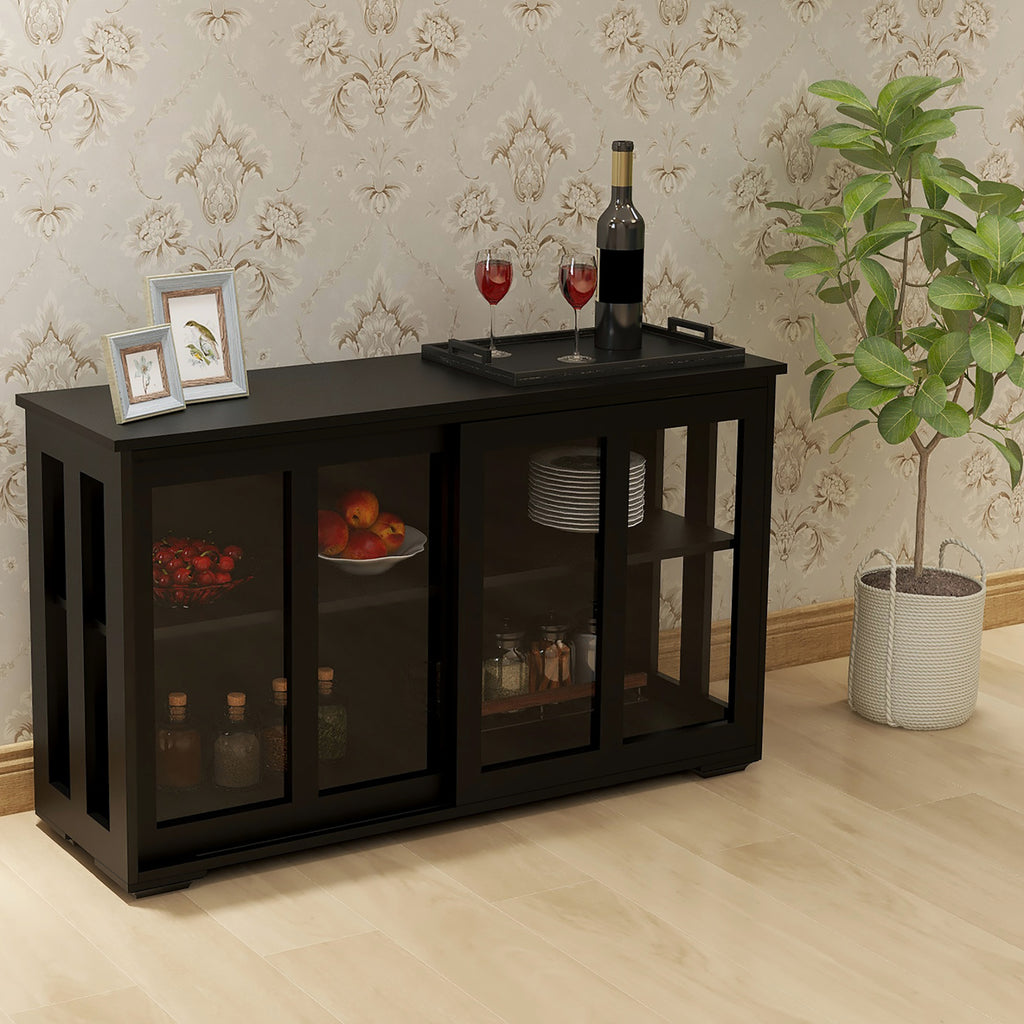 Leoglint Sideboard Kitchen Storage Stand Cupboard With Glass Door-Black