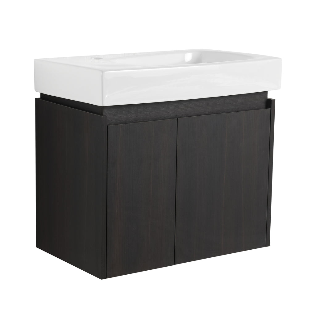 Leoglint 24 Inch Bathroom Vanity with Basin, Wall Mounted Floating Vanity Sink Combo, Wooden Storage Cabinet with Double Doors for Bathroom,Black