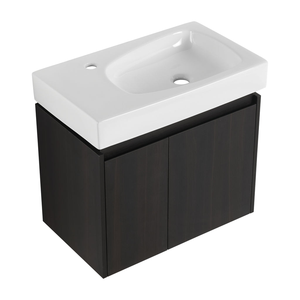 Leoglint 24 Inch Bathroom Vanity with Basin, Wall Mounted Floating Vanity Sink Combo, Wooden Storage Cabinet with Double Doors for Bathroom,Black