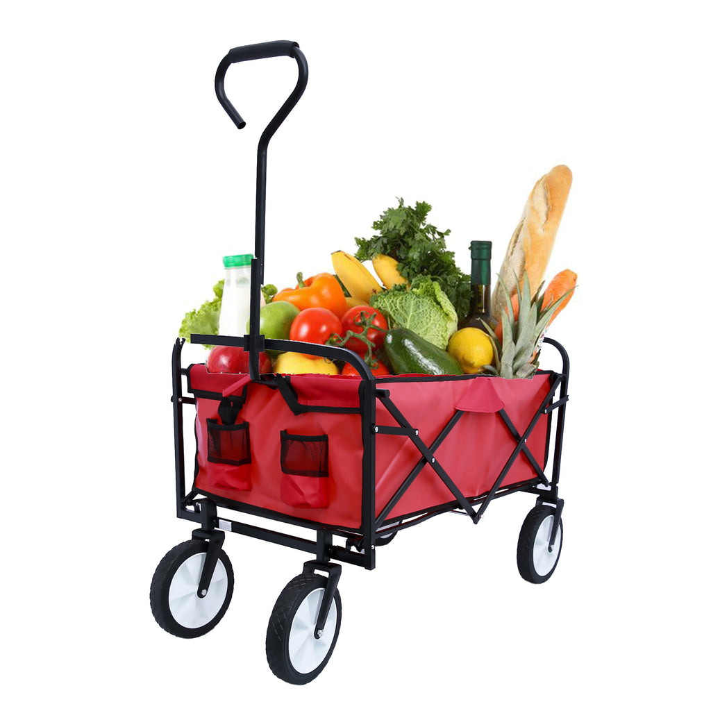 Leoglint Garden cart Folding Wagon Garden Shopping Beach Cart (Red)