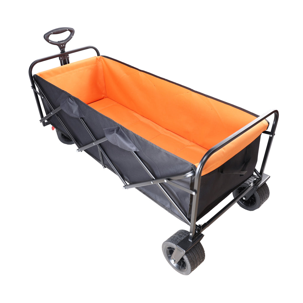 Leoglint Big large capacity Folding Garden cart Extra Long Extender Wagon Cart Folding Wagon Garden Shopping Beach Cart (black + orange)