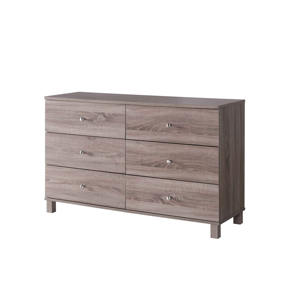 Leoglint Drawer Chest Dresser Six Drawers with Metal Knob Handles - Brown