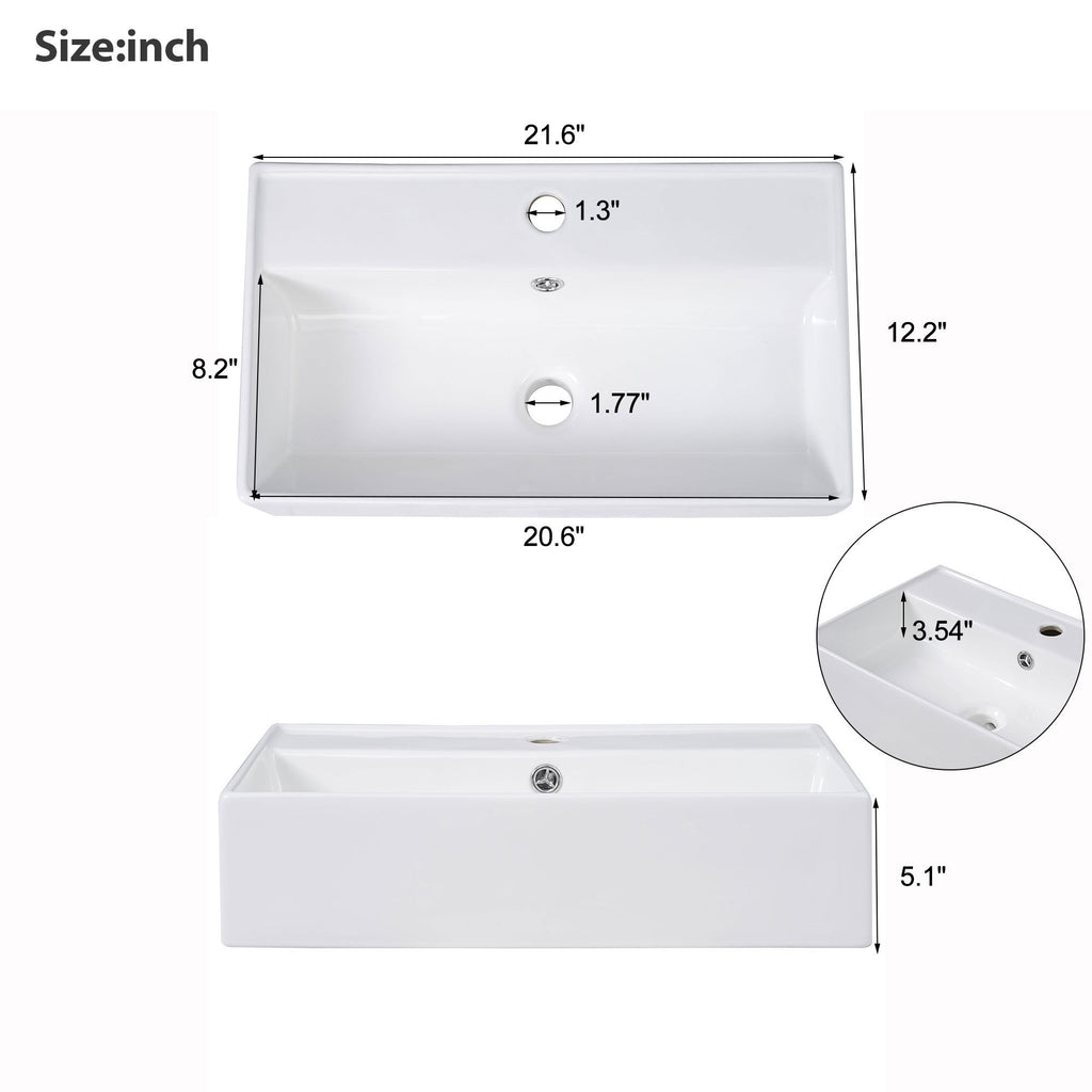 Leoglint 21.6" white Bathroom vanity, Combo Cabinet, Bathroom Storage Cabinet, Single Ceramic Sink, Left side storage