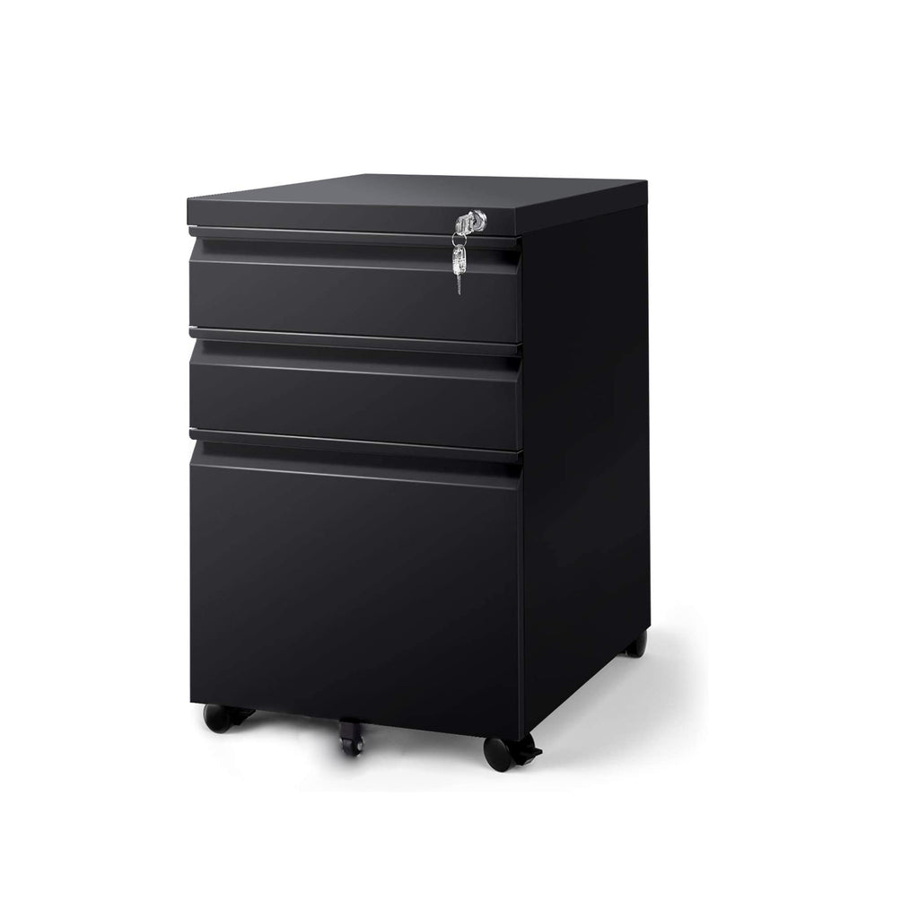 Leoglint 3 Drawer File Cabinet with Lock, Steel Mobile Filing Cabinet on Anti-tilt Wheels, Rolling Locking Office Cabinets Under Desk for Legal/Letter Size