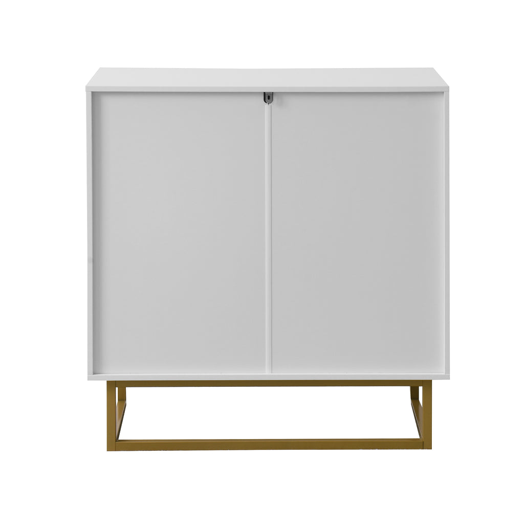 Leoglint White and Gold Storage Cabinet with 2 Doors, Modern Buffet Sideboard Cabinet, Kitchen Buffet Cabinet with Storage Sideboard Buffet for Living Room