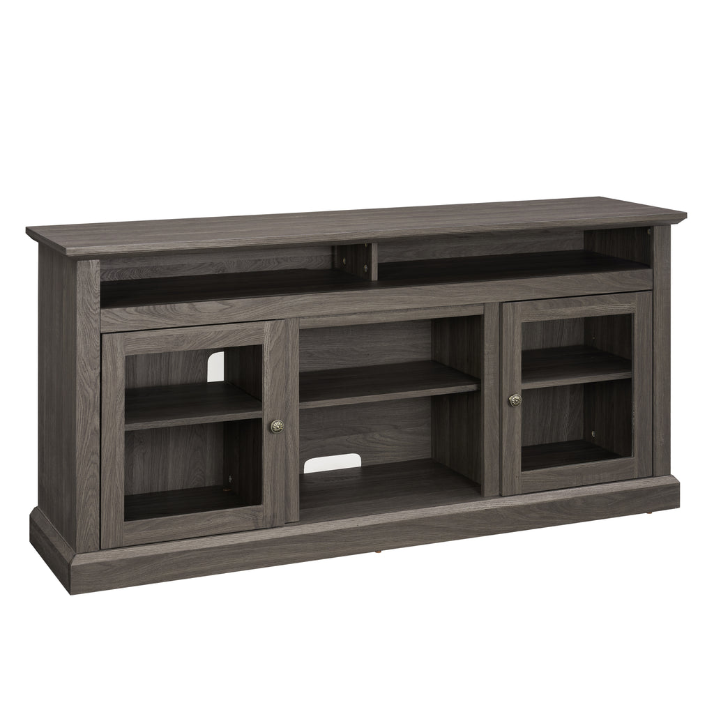 Leoglint Contemporary TV Stand Modern Entertainment Console for TV Up to 65" with Open and Closed Storage Space, Dark Walnut/Black, 60"W*15.75"D*29"H