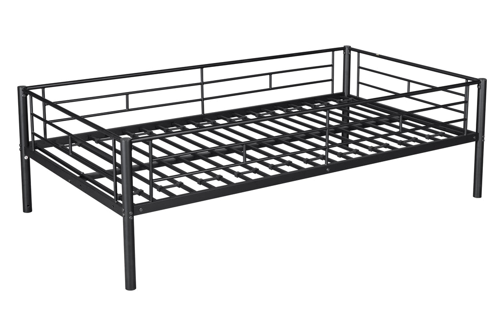 Metal Twin over Twin Bunk Bed Frame with Trundle/Can Be Separated into 2 Twin Beds/ Heavy-duty Sturdy Metal/ Noise Reduced/ Safety Guardrail/ Trundle for Flexible Space/ Bunk Bed for Three/ CPC Certified