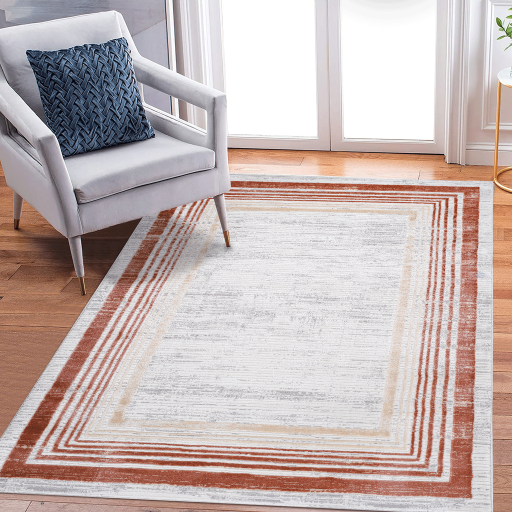 Leoglint 5X7 Brown/Ivory/Bordered Non-Shedding Living Room Bedroom Dining Home Office Stylish and Stain Resistant Area Rug