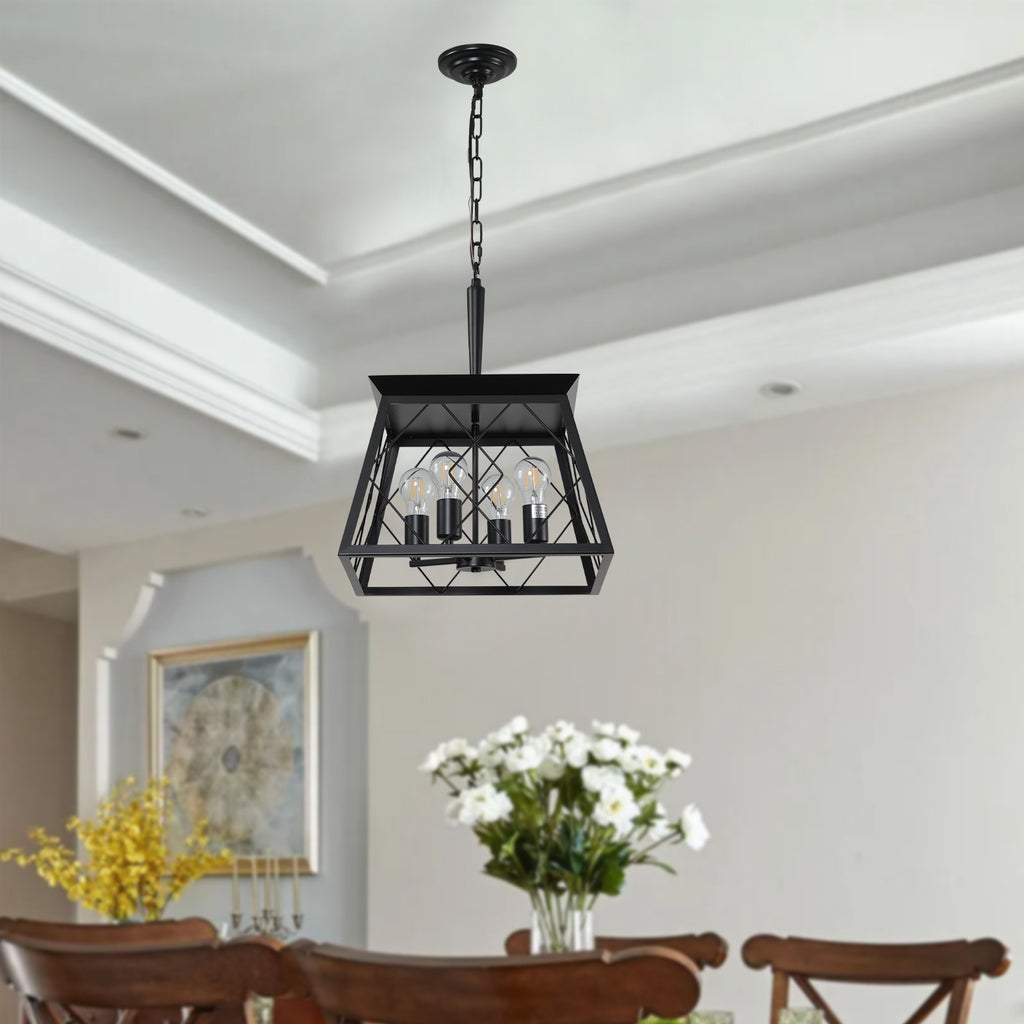 Leoglint Pendant 4-Light Farmhouse Chandeliers For Dining Room Black(No Bulbs)