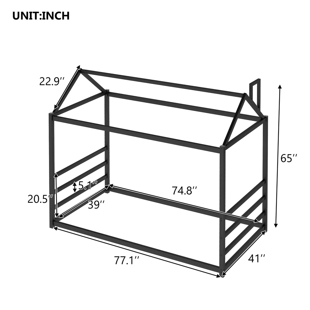 Leoglint House Platform Bed Frame with Roof and Chimney Design,Black