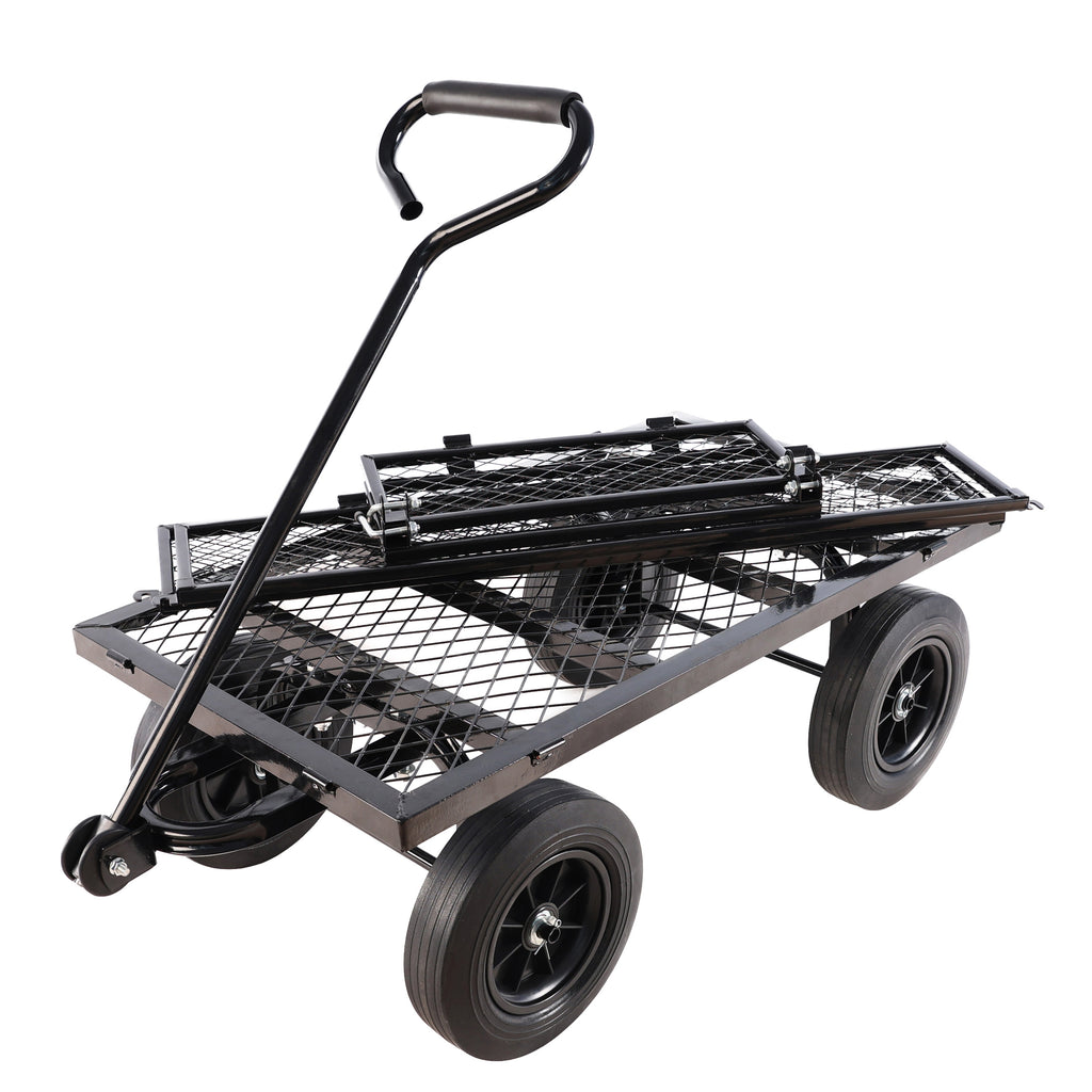 Leoglint (Black solid wheels wagon cart) Solid wheels Tools cart Wagon Cart Garden cart trucks make it easier to transport firewood