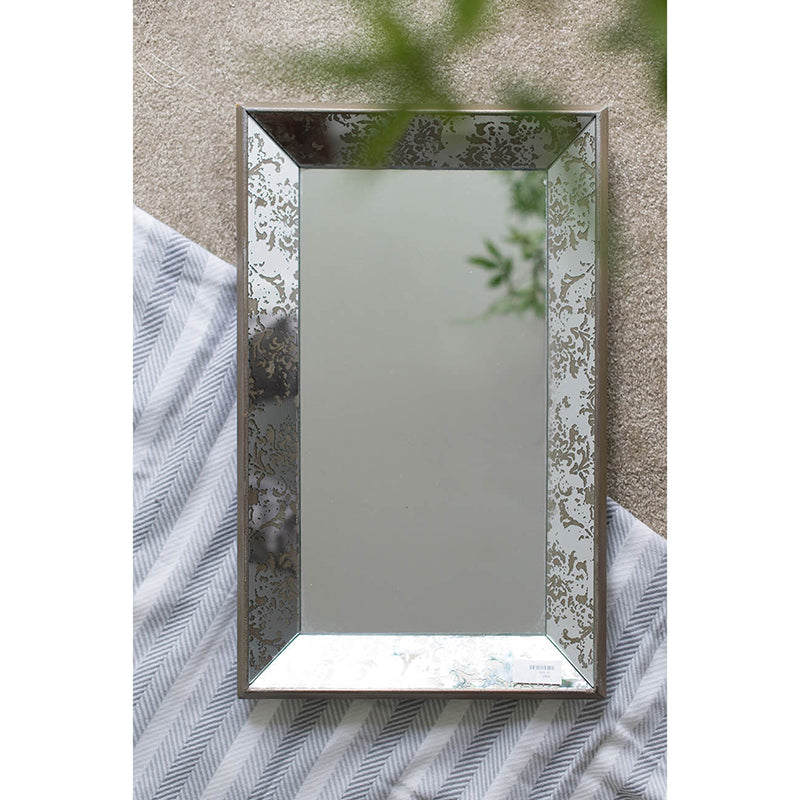 Leoglint 24" x 15" Antique Silver Rectangle Mirror with Floral Accents, Mirrored Display Tray, Hanging Wall Mirror