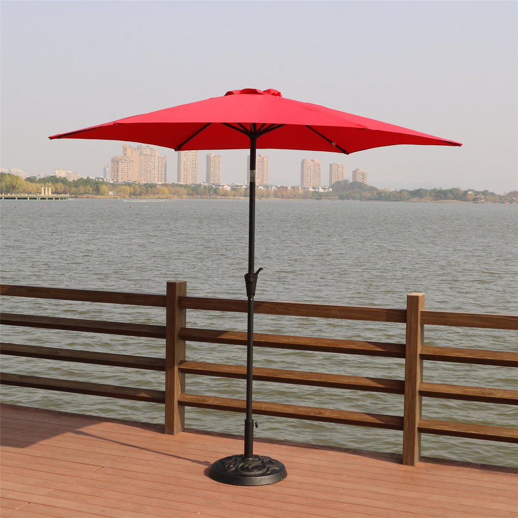 Leoglint 8.8 feet Aluminum Patio Outdoor Umbrella, Patio Umbrella, Market Umbrella with 33 pounds Round Resin Umbrella Base, Push Button Tilt and Crank lift, Red