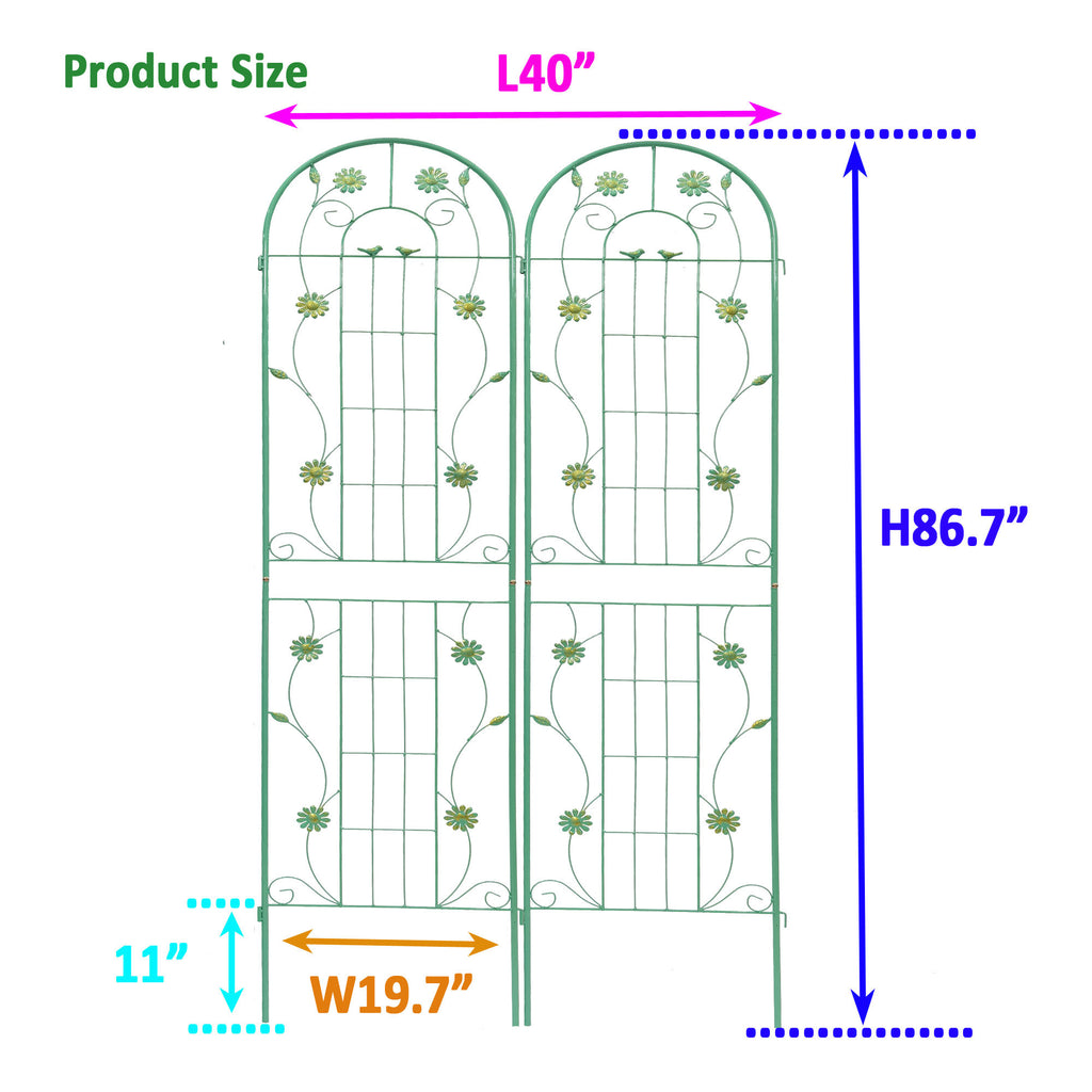 Leoglint 2 Pack Metal Garden Trellis 86.7" x 19.7" Rustproof Trellis for Climbing Plants Outdoor Flower Support Green