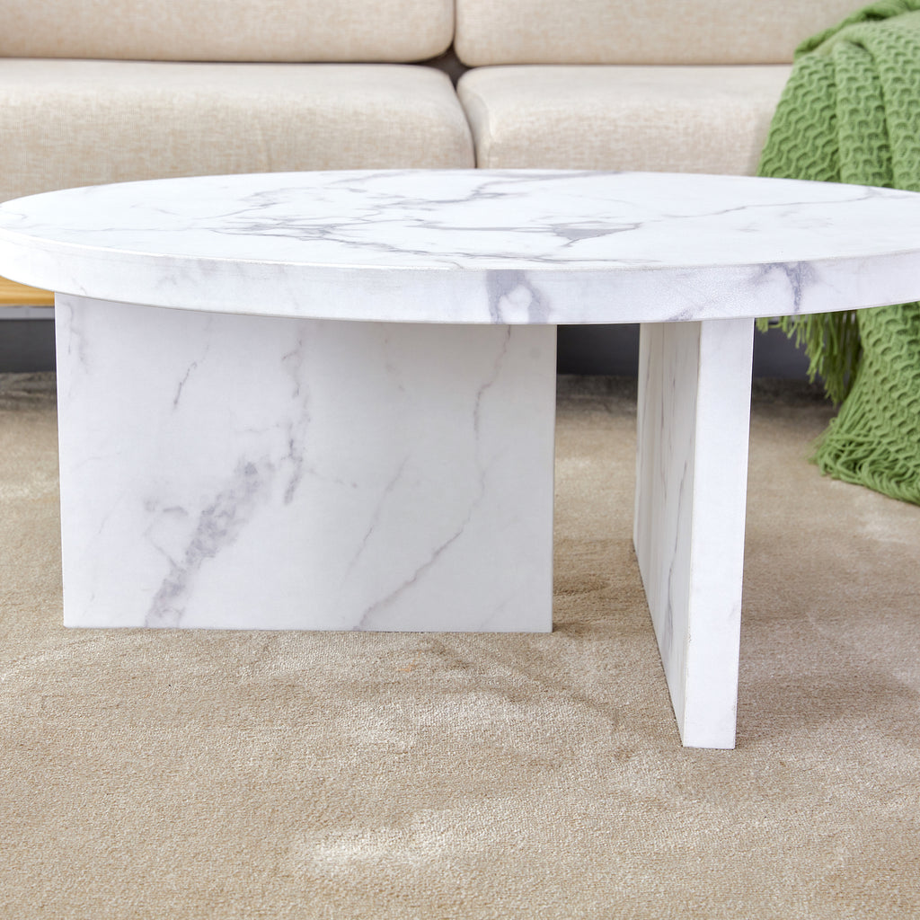 Leoglint A white MDF material circular patterned coffee table, a 31.4-inch white center table, modern coffee table, suitable for small spaces and living rooms.