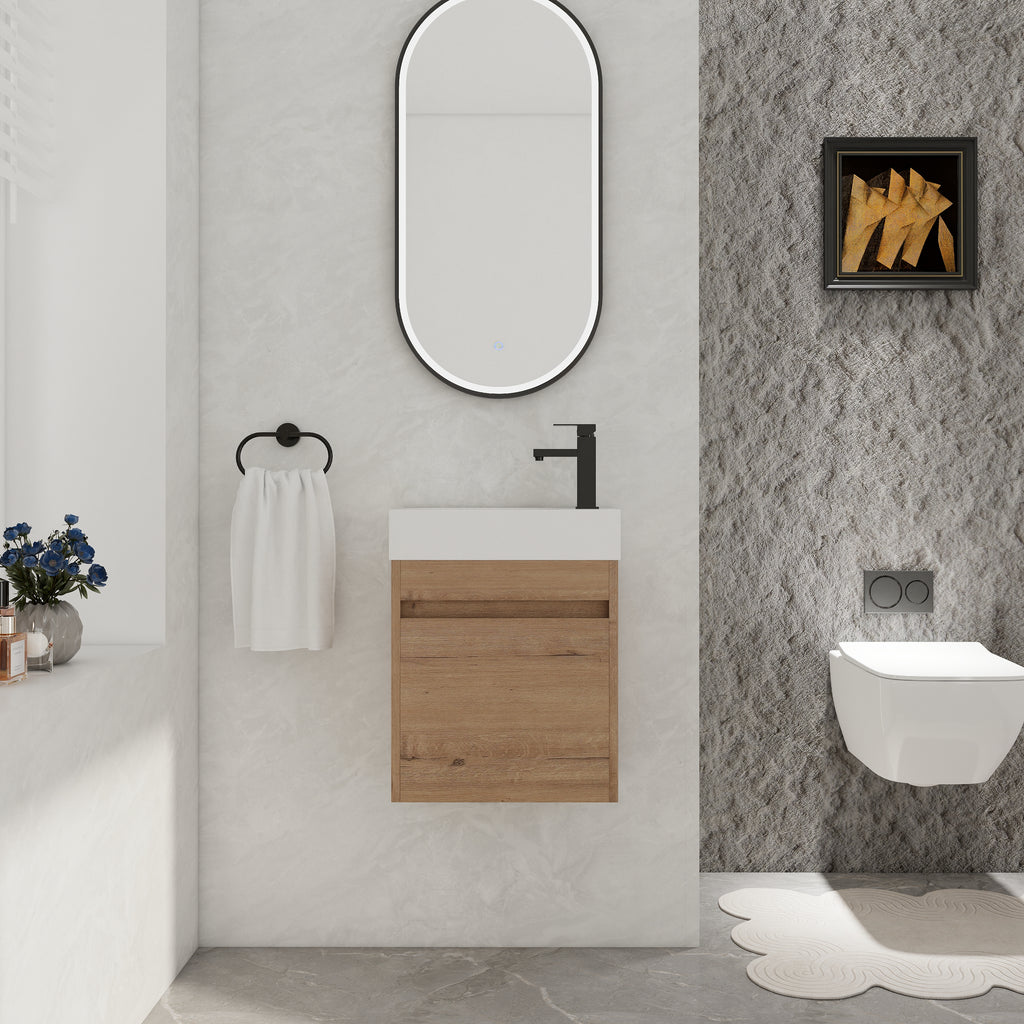 Leoglint 18'' Floating Wall-Mounted Bathroom Vanity with White Resin Sink & Soft-Close Cabinet Door