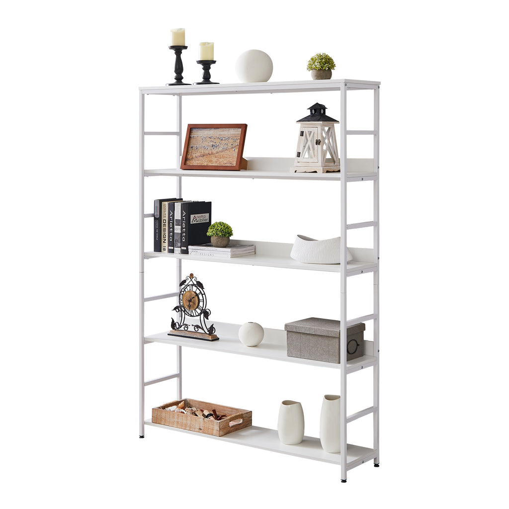 Leoglint [VIDEO] 5-Tier Home Office Bookcase Open Bookshelf Storage Large 5 Shelf Bookshelf Furniture with Metal Frame, White