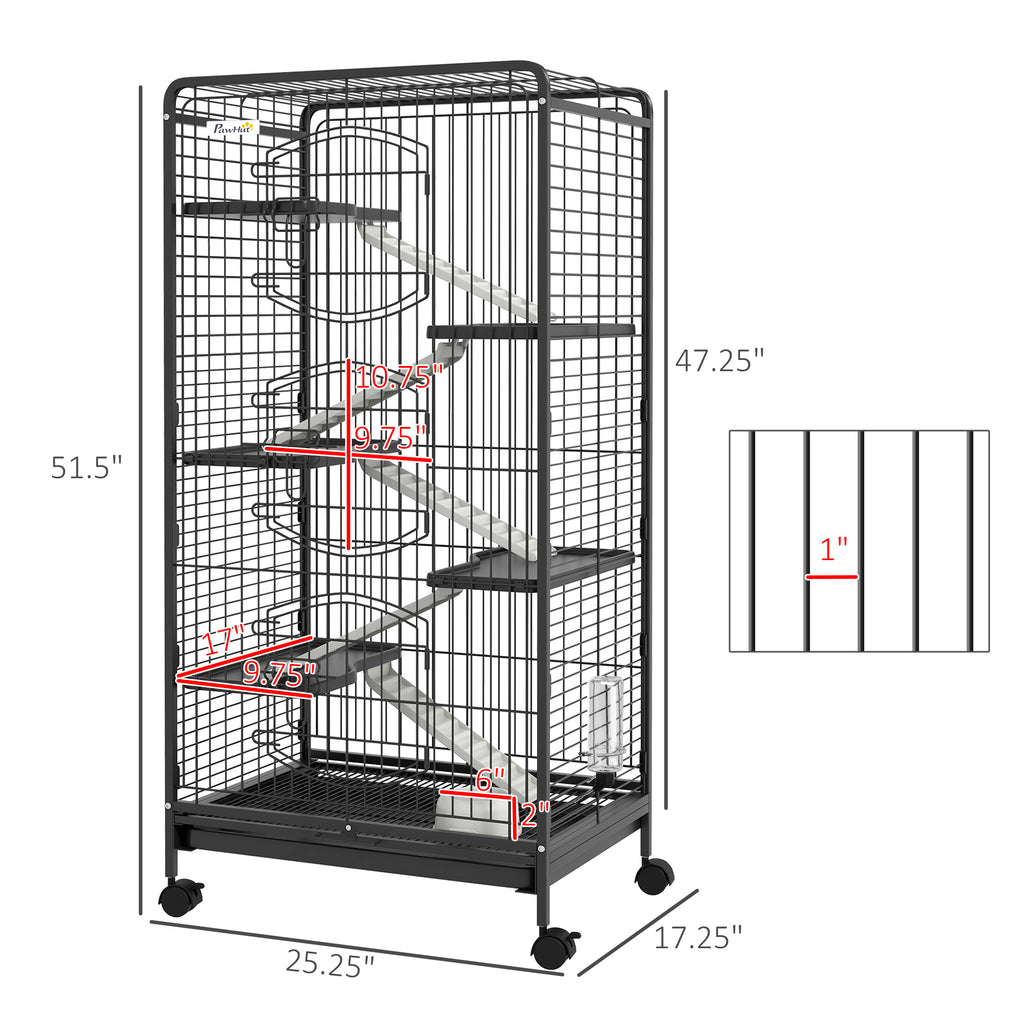 Leoglint 6 Level Small Animal Cage for Dwarf Rabbits, Pet Minks, and Chinchillas w/ Removable Tray, Ramp, Water Bottle, Food Dish, Small Pet Cage for Indoor Use, Black