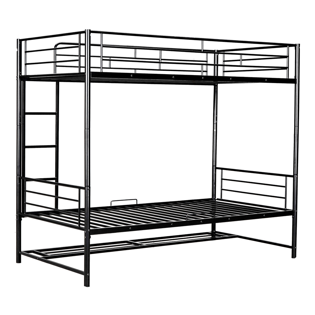 Leoglint Twin Over Twin Metal Bunk Bed Frame with Shelf and Guardrails, Black