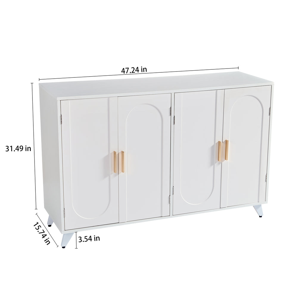 Leoglint Sideboard Buffet cabinet with 4 doors and removable shelves, for living room, dining room, ivory white