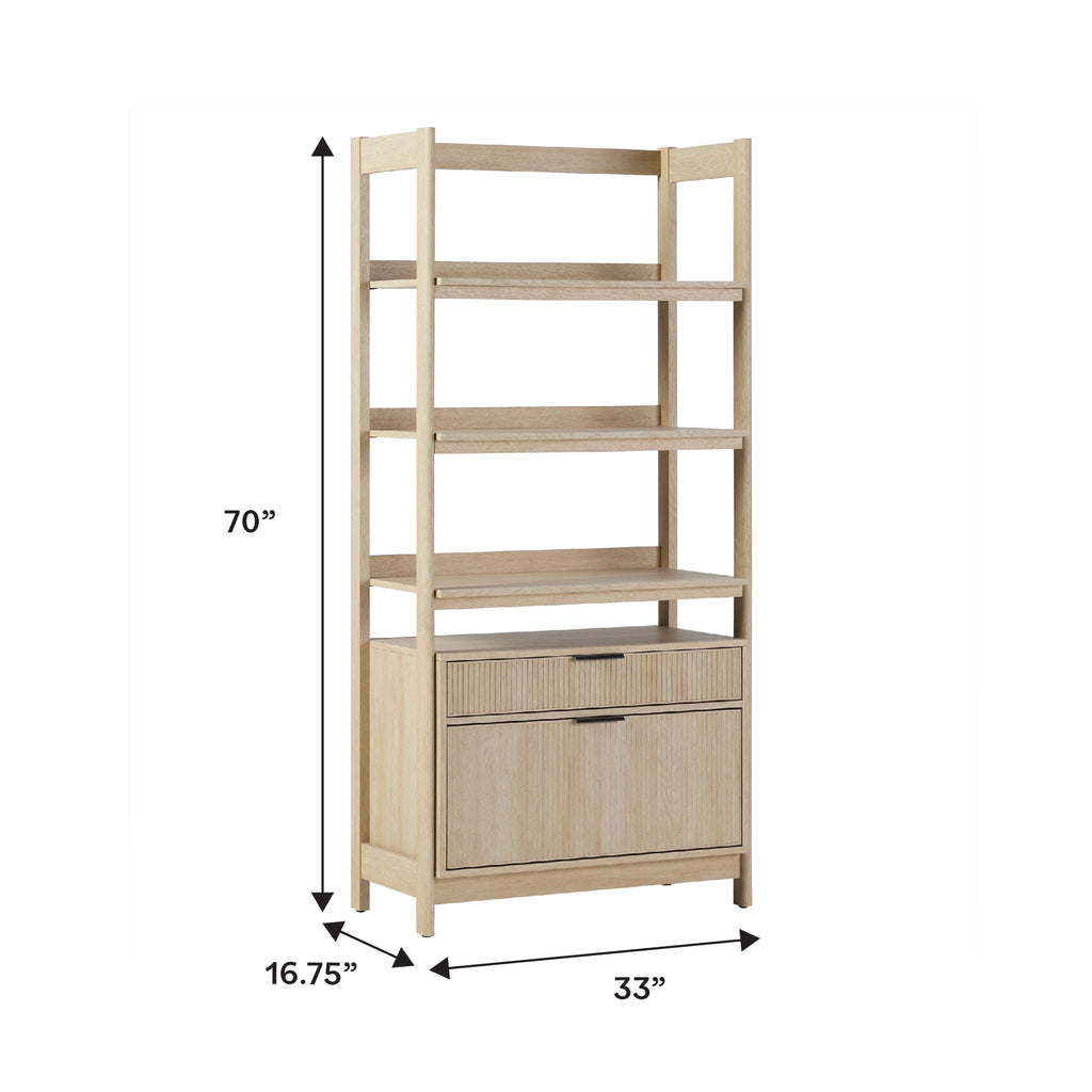 Leoglint Transitional Wide Bookshelf with Drawers on Bottom - Oak