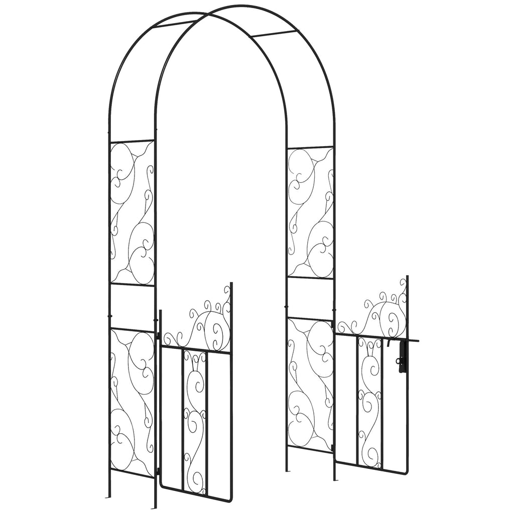 Leoglint 7.5' Metal Garden Trellis with Gate, Garden Arbor Trellis for Climbing Plants, Roses, Vines, Wedding Arch for Outdoor Garden, Lawn, Backyard, Black