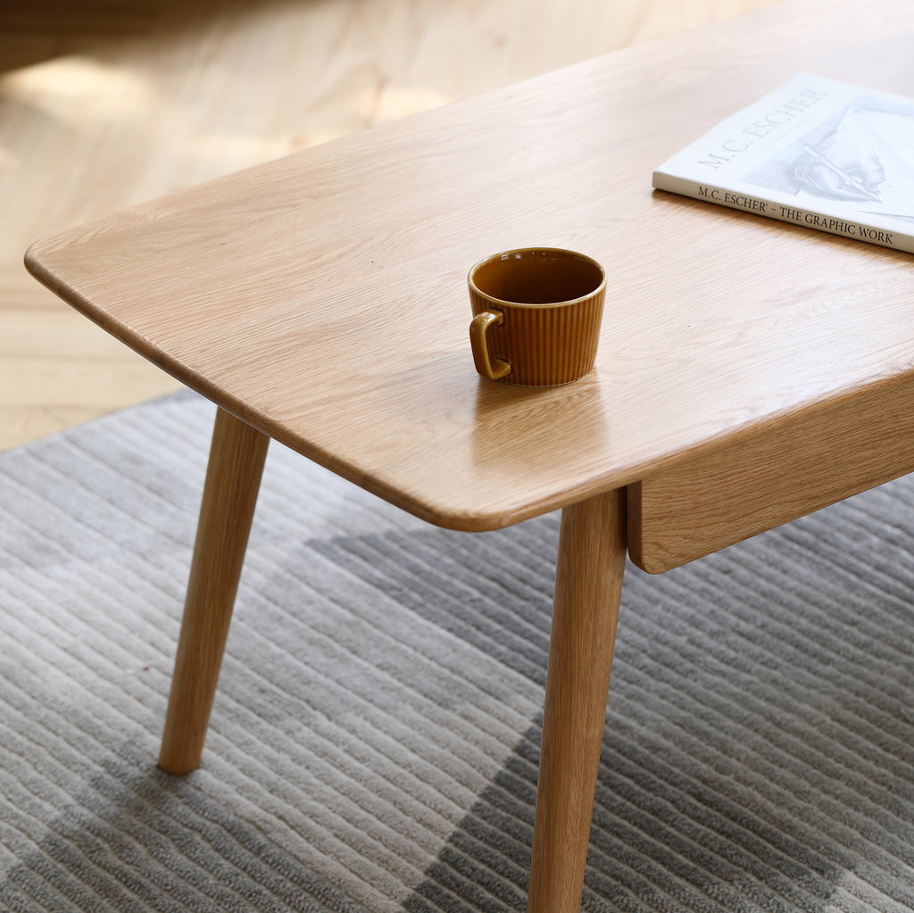 Leoglint Center table Low Table 100% solid wood Top plate Desk Coffee table Width 100 x Depth 50 x Height 44 cm Study desk Work from home Easy to assemble Natural wood with storage shelf Natural writing desk