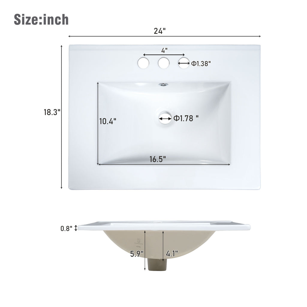 Leoglint 24x18.3x34.7 Inches Compact Vintage Style Bathroom Vanity Cabinet and Ceramic Sink Combo with Open Shelf-2 Soft-close Doors