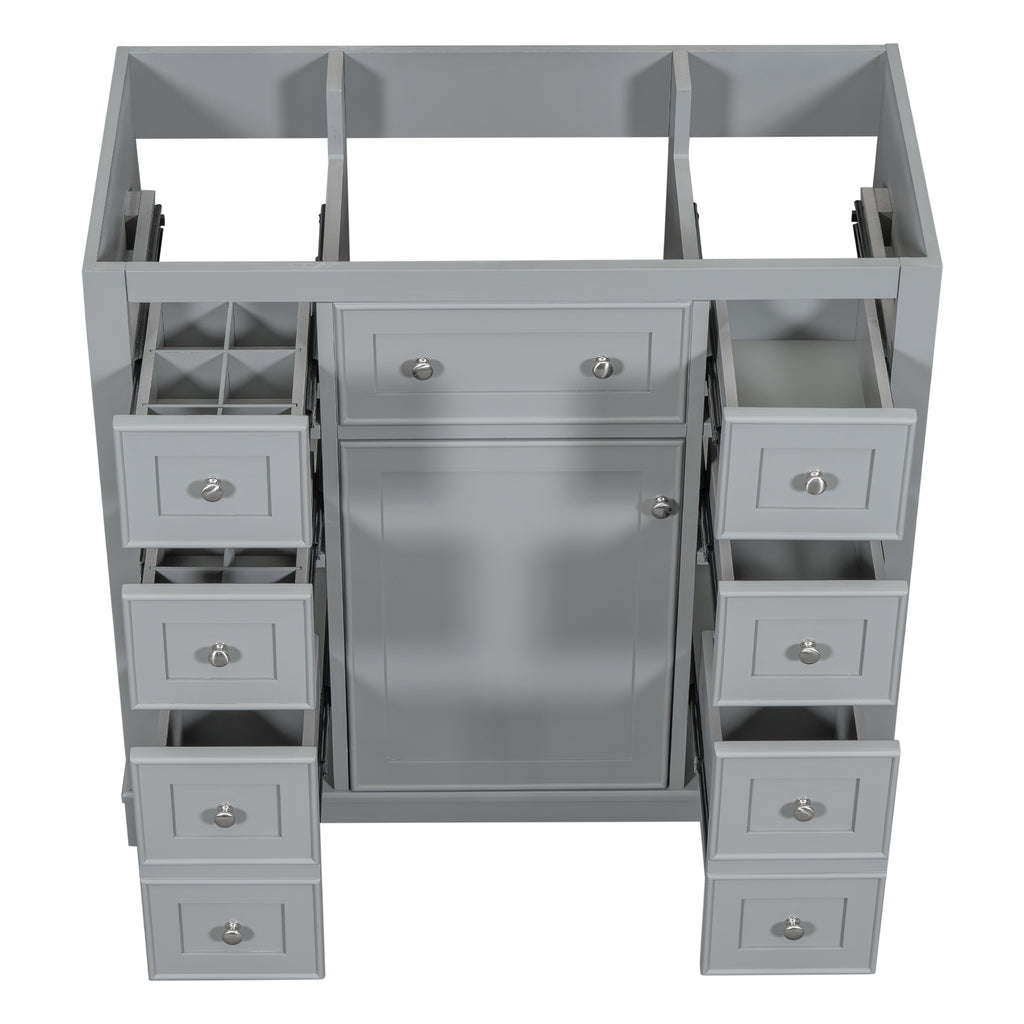 Leoglint 36" Bathroom Vanity without Sink, Cabinet Base Only, One Cabinet and Six Drawers, Grey