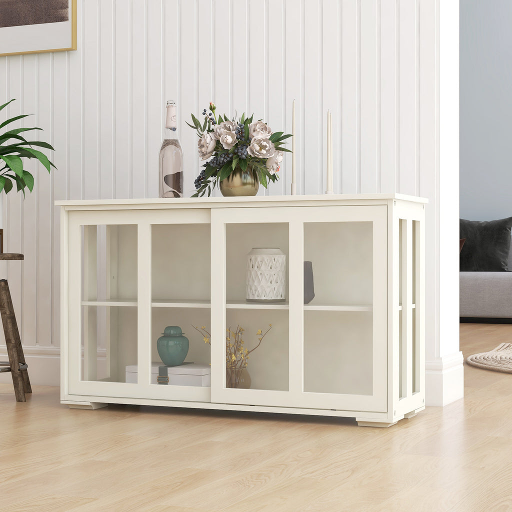 Leoglint Sideboard Kitchen Storage Stand Cupboard With Glass Door-White