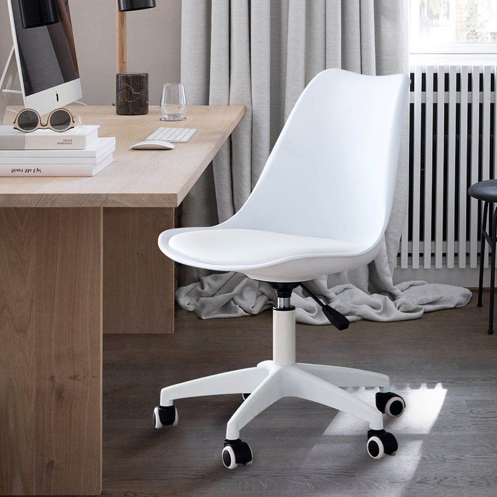 Leoglint Modern Home Office Chairs, Adjustable 360 °Swivel  Chair Engineering  Plastic Armless Swivel Computer  Chair With Wheels for Living Room, Bed Room Office Hotel Dining Room and White.