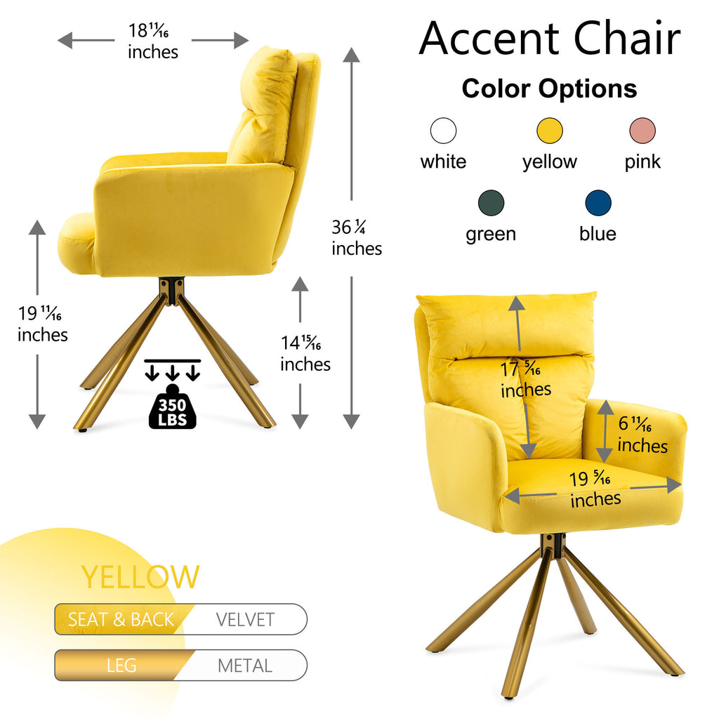 Leoglint Yellow Velvet Contemporary High-Back Upholstered Swivel Accent Office Chair