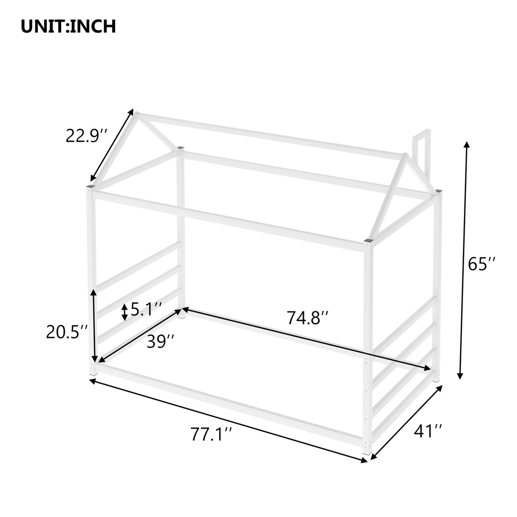 Leoglint House Platform Bed Frame with Roof and Chimney Design,White